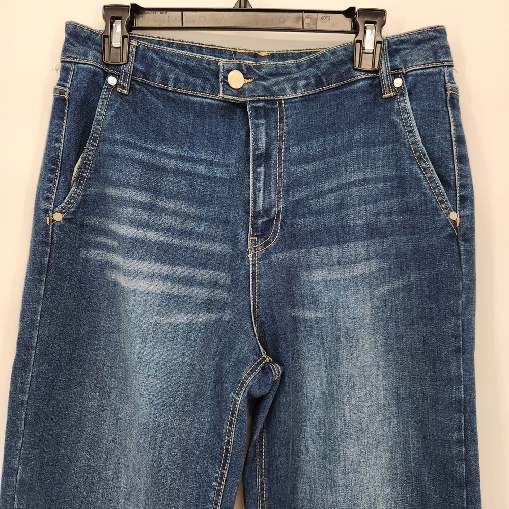 Oat New York Dark Wash Wide Leg Jeans Stretch 5 Pocket Wide Cuff Hem Size 12/31 - Picture 7 of 10